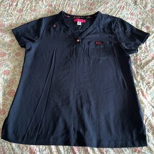 BETSEY JOHNSON Rosemary Chest-Pocket Tuck-In V-Neck  scrub Top| medium| navy